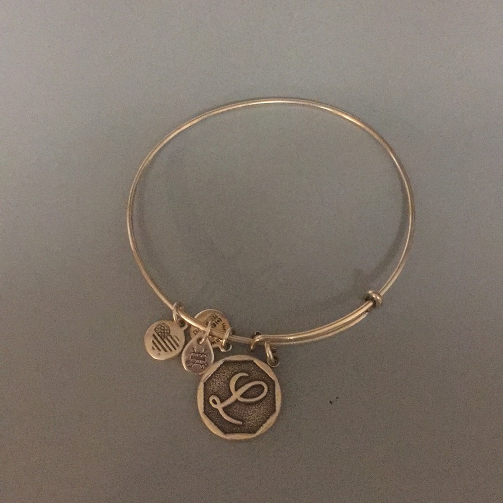 Alex and Ani L initial charm bracelet.  Silver.